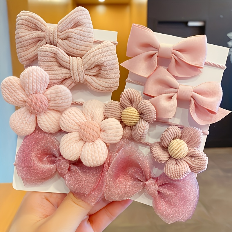 10pcs Of Cute And Sweet Style Bow Flower Design, Strong Elasticity, Does Not Damage Hair, Suitable For Ponytail Hair Accessories, Suitable For Daily Life, Valentine'S Day, New Year'S Decoration